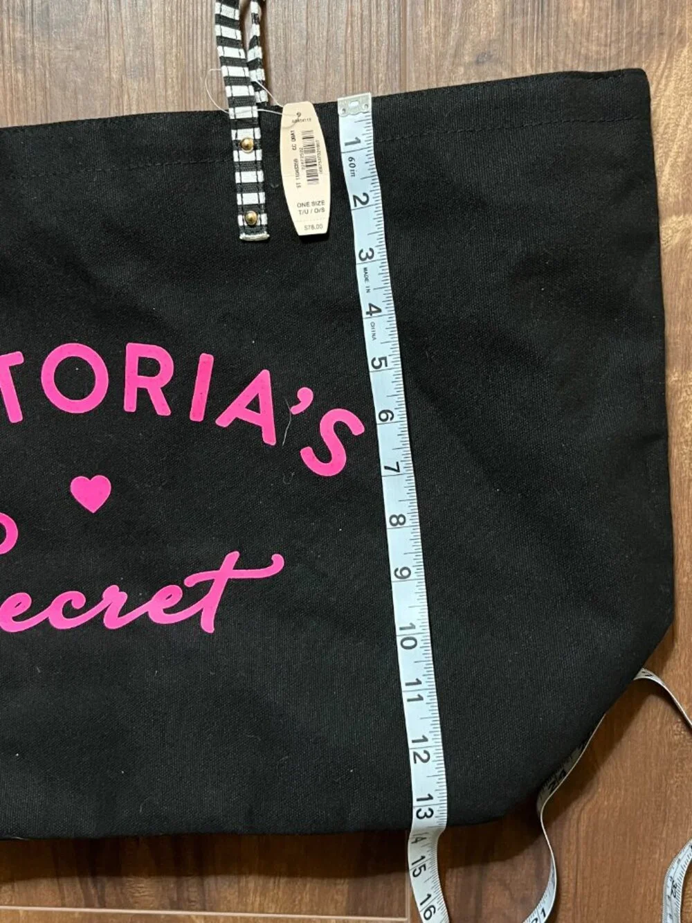 Victoria's Secret Black Canvas Beach summer travel Tote bag striped y2k oversize
